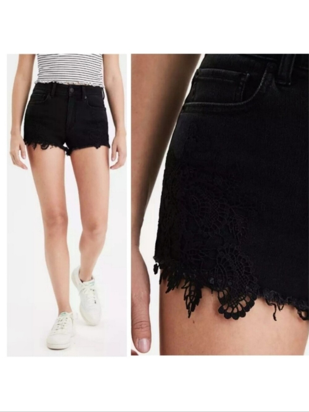American Eagle Outfitters High-Rise Shortie Size 6 Black Wash Grunge Festival